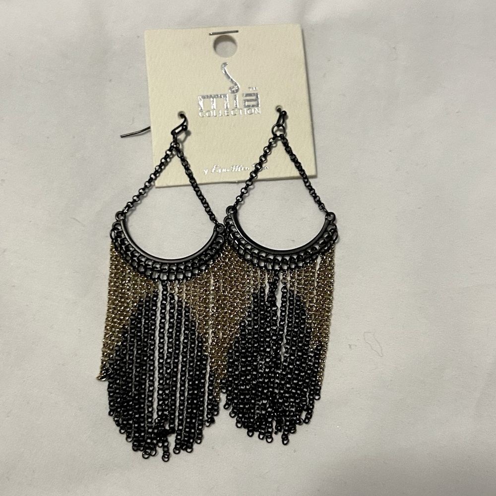 NWT Mai Collection Waterfall Dangling hook earrings gold and black